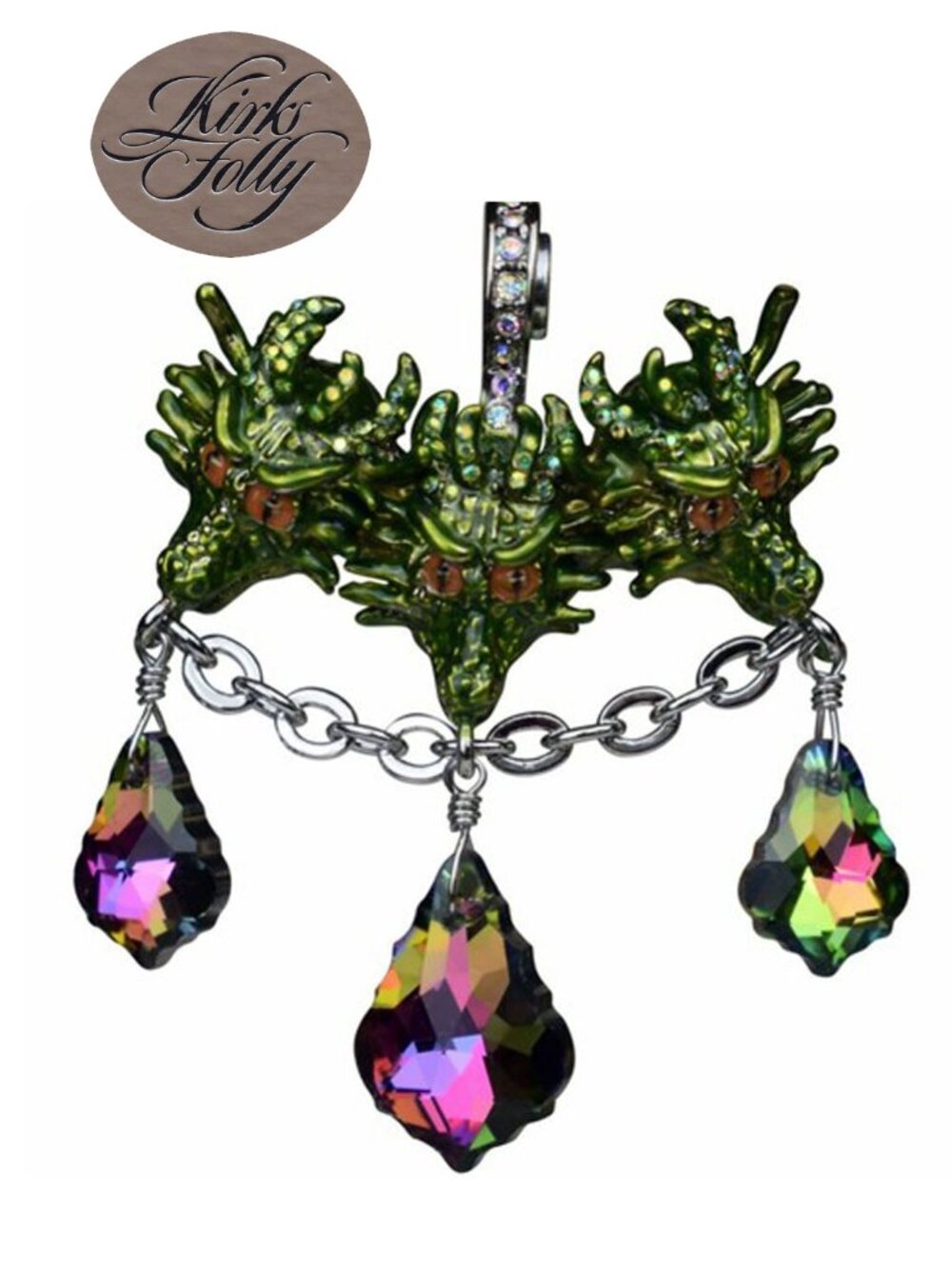 Kirks Folly Mythical Triple Dragon Glass Magnetic Enhancer Silver Tone